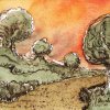 'Abendweg' - Tuschezeichnung, koloriert - 12 x 16 cm - 11.05.11   